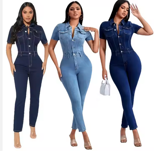 Lightblue Jean Snatched Jumpsuit